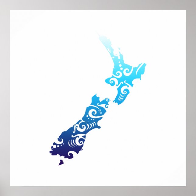 Maori New Zealand Map Tribal Tattoo Gift Idea Poster (Front)