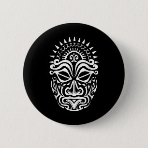 Maori Polynesian Tattoo Haka Dance Face Mask Head 2 Inch Round Button