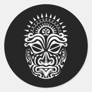 Maori Polynesian Tattoo Haka Dance Face Mask Head  Classic Round Sticker