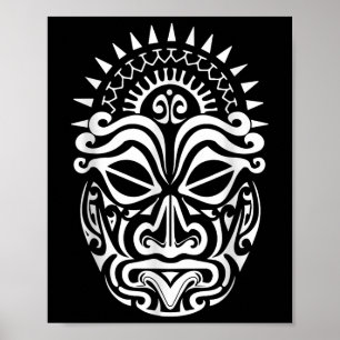Maori Polynesian Tattoo Haka Dance Face Mask Head  Poster