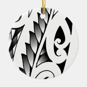 Maori silverfern tattoo pattern with fern leafs ceramic ornament