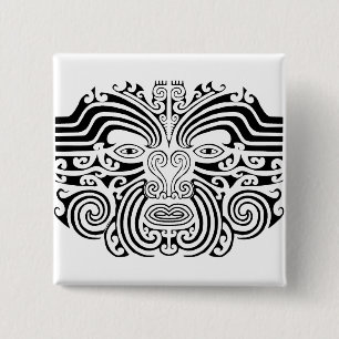 Maori Tattoo - Black and White 2 Inch Square Button
