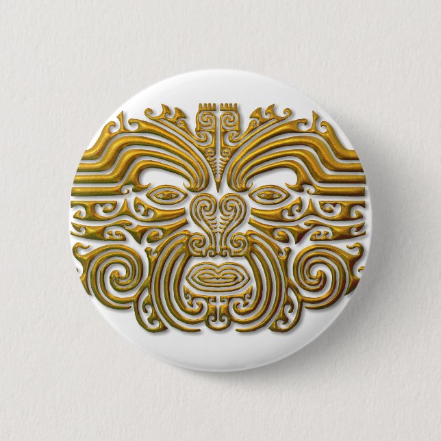 Maori Tattoo - Gold 2 Inch Round Button (Front)