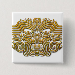 Maori Tattoo - Gold 2 Inch Square Button