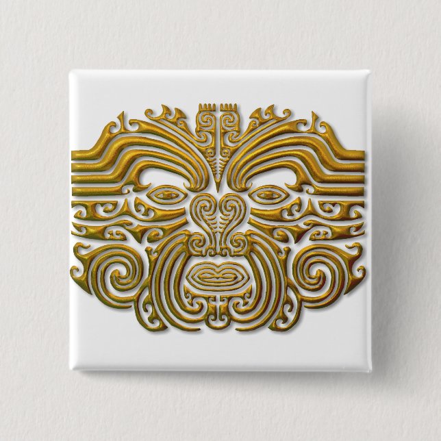 Maori Tattoo - Gold 2 Inch Square Button (Front)