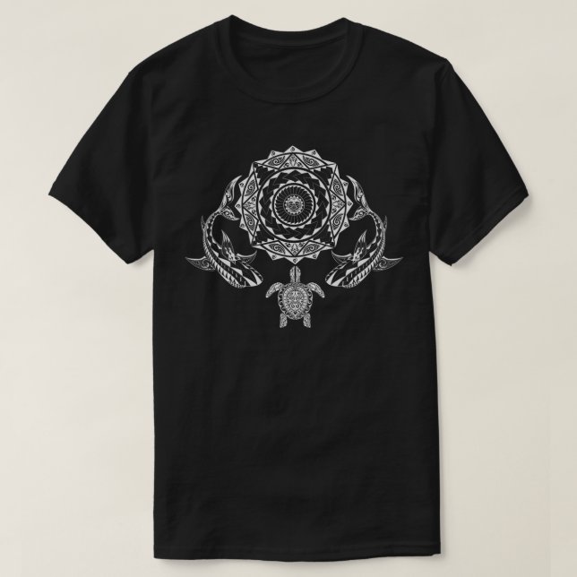 Maori Tattoo Polynesian Tribal Whale Shark Turtle  T-Shirt (Design Front)