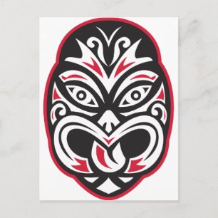 maori tiki moko tattoo mask postcard