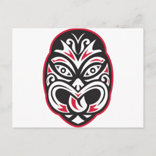 maori tiki moko tattoo mask postcard