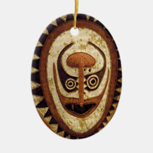 Maori Tribal Ritual Mask Ceramic Ornament