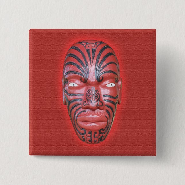 Maori War Canoe Figurehead - Button (Front)