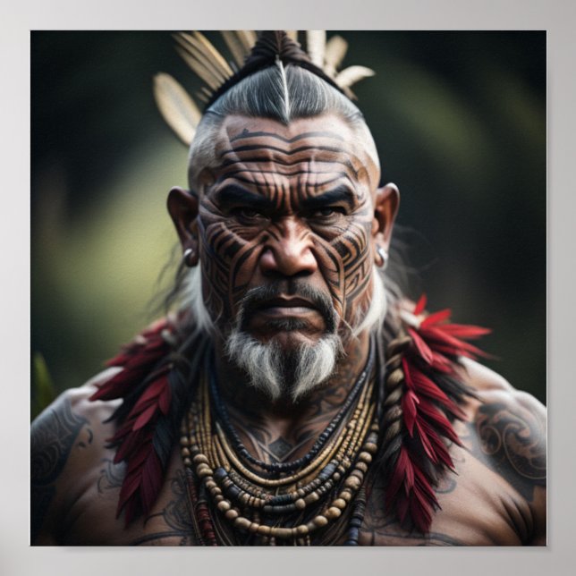 Maori Warrior Chief in Headdress Poster (Front)