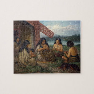 Maoris Plaiting Flax Baskets, by G. Lindauer Jigsaw Puzzle