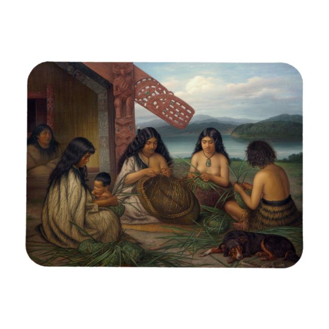 Maoris Plaiting Flax Baskets, by G. Lindauer Magnet (Horizontal)