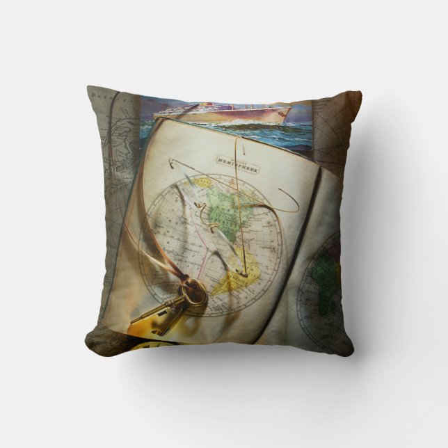 Map And Compass Throw Pillow (Front)