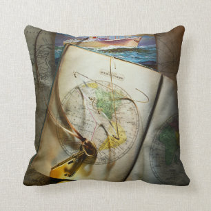 Map And Compass Throw Pillow