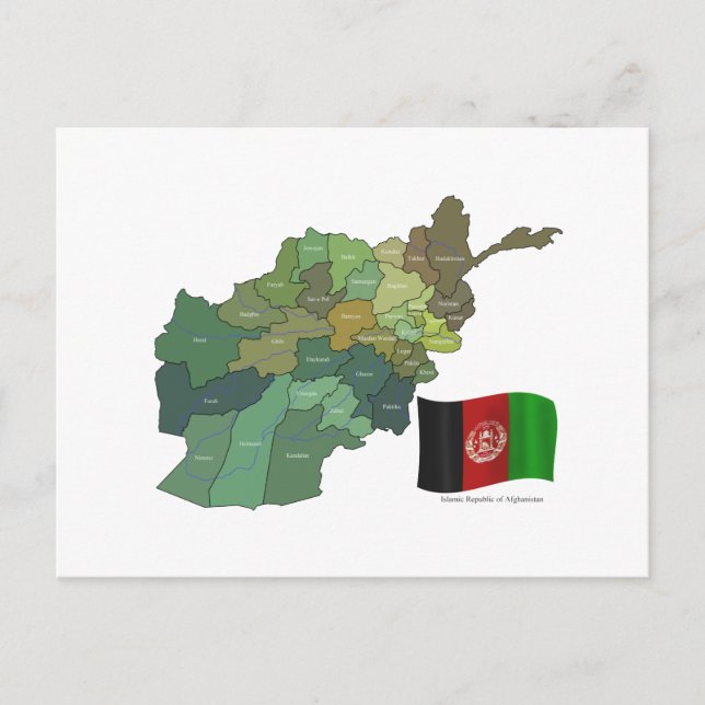Map and Flag of Afghanistan Postcard (Front)