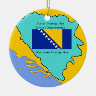 Map and Flag of Bosnia Herzegovina Ceramic Ornament