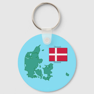 Map and Flag of Denmark Keychain