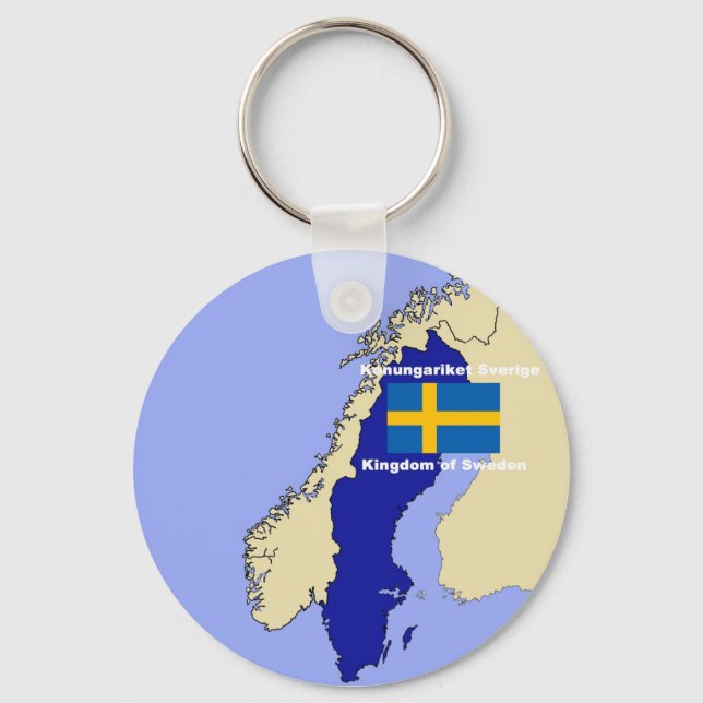 Map and Flag of Sweden Keychain (Front)