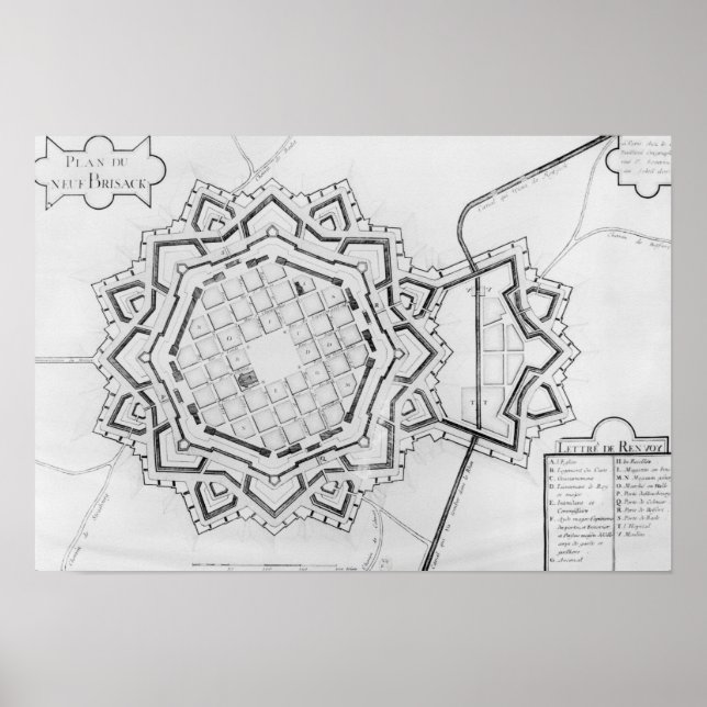 Map and fortifications of Neuf-Brisach Poster (Front)