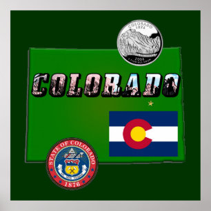 Map and Picture Text of Colorado Poster