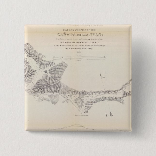 Map and Profile of Canada de las Uvas 2 Inch Square Button (Front)