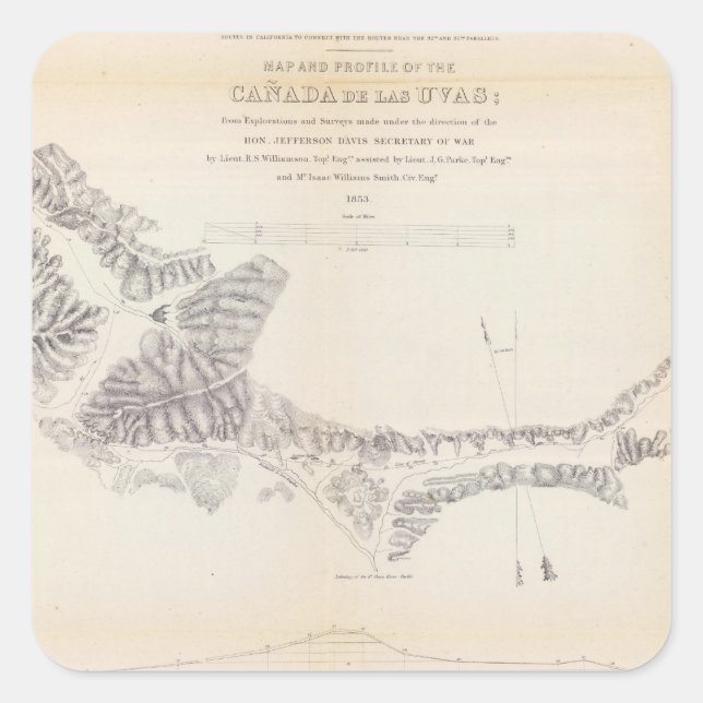 Map and Profile of Canada de las Uvas Square Sticker (Front)
