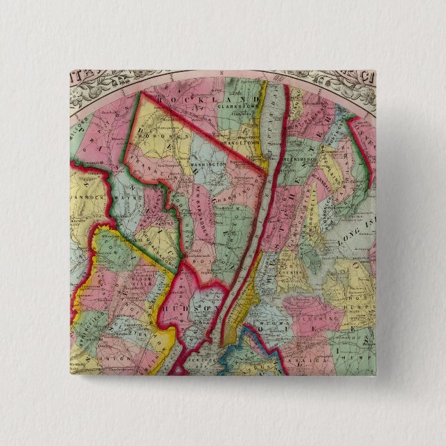 Map Around The City Of New York 2 Inch Square Button (Front)