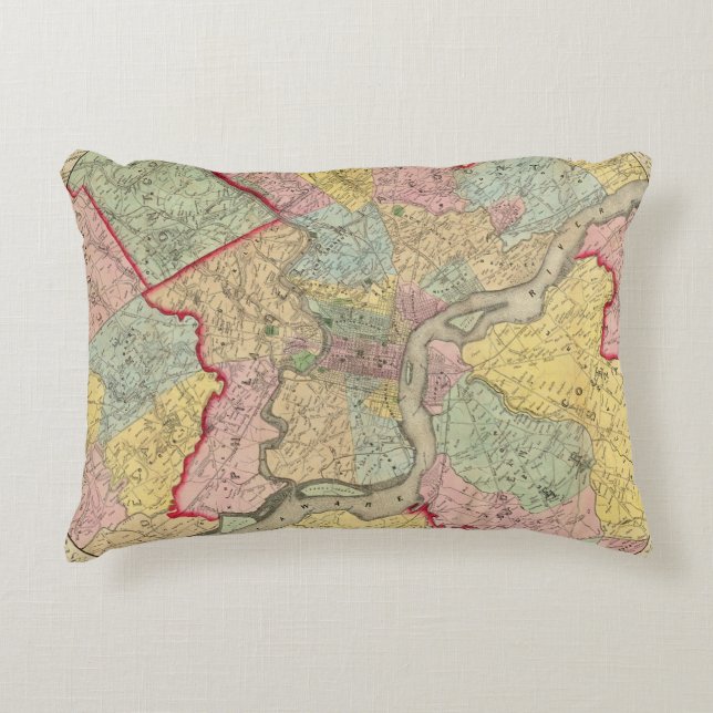 Map Around The City Of Philadelphia Accent Pillow (Front)