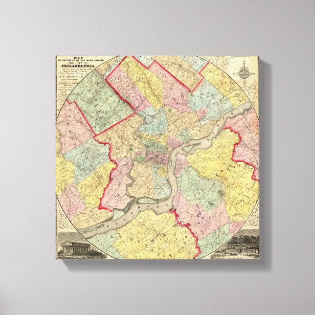 Map Around The City Of Philadelphia Canvas Print (Front)