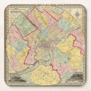 Map Around The City Of Philadelphia Square Paper Coaster