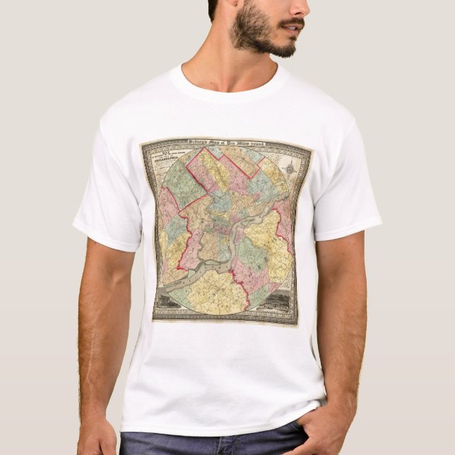 Map Around The City Of Philadelphia T-Shirt (Front)