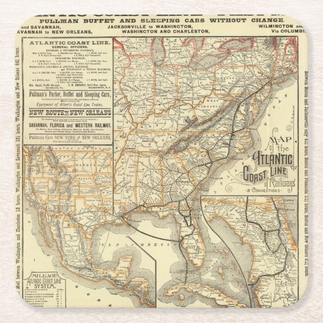 Map Atlantic Coast Line Square Paper Coaster (Front)