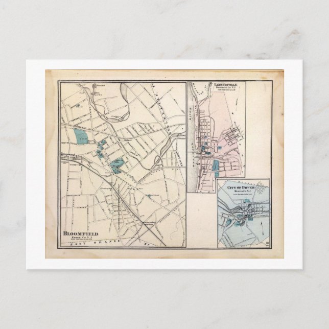 Map, Bloomfield, New Jersey Vintage Postcard (Front)