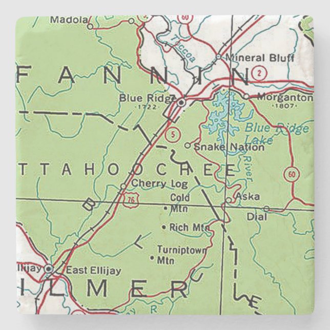 Map, Blue Ridge, Georgia, Marble Stone Coasters. Coaster (Front)