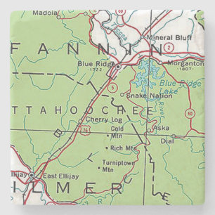 Map, Blue Ridge, Georgia, Marble Stone Coasters. Stone Coaster