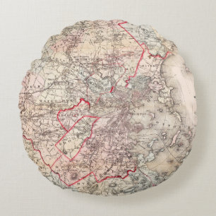 Map: Boston, 1883 Round Pillow