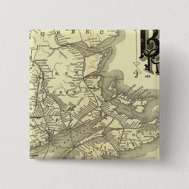 Map Boston and Maine Railroad 2 2 Inch Square Button (Front)