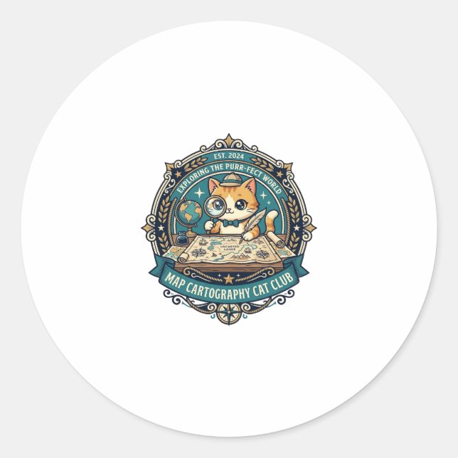 Map Cartography Cat Funny Cat Lover Design - Map C Classic Round Sticker (Front)