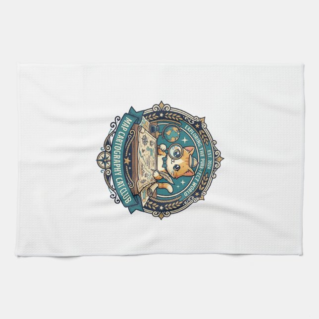 Map Cartography Cat Funny Cat Lover Design - Map C Kitchen Towel (Horizontal)