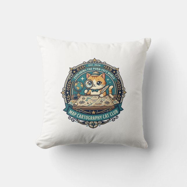 Map Cartography Cat Funny Cat Lover Design - Map C Throw Pillow (Front)