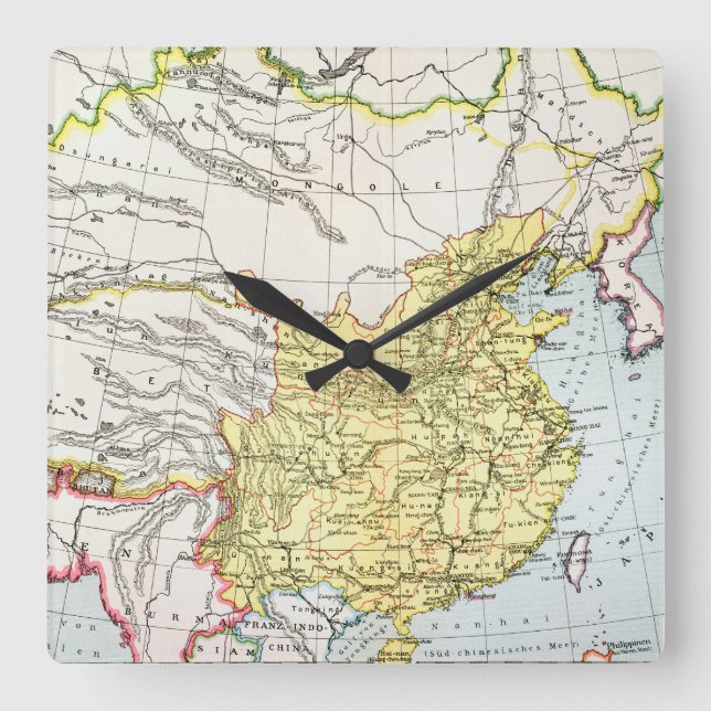 MAP: CHINA, 1910 SQUARE WALL CLOCK (Front)