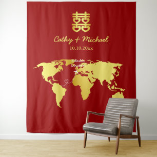 Map destination chinese wedding photo backdrop tapestry