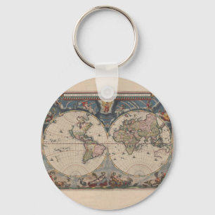 Map Globe Travel Art Vintage Antique Keychain