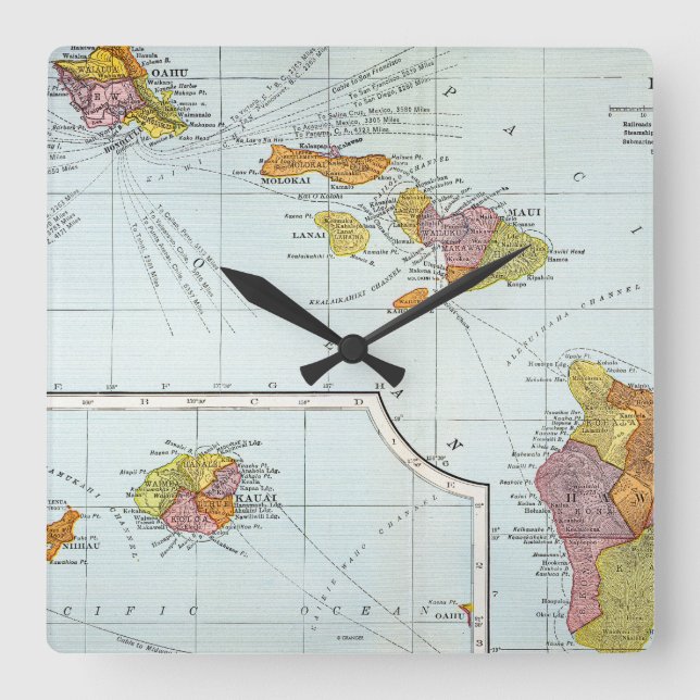 Map: Hawaii, 1905 Square Wall Clock (Front)