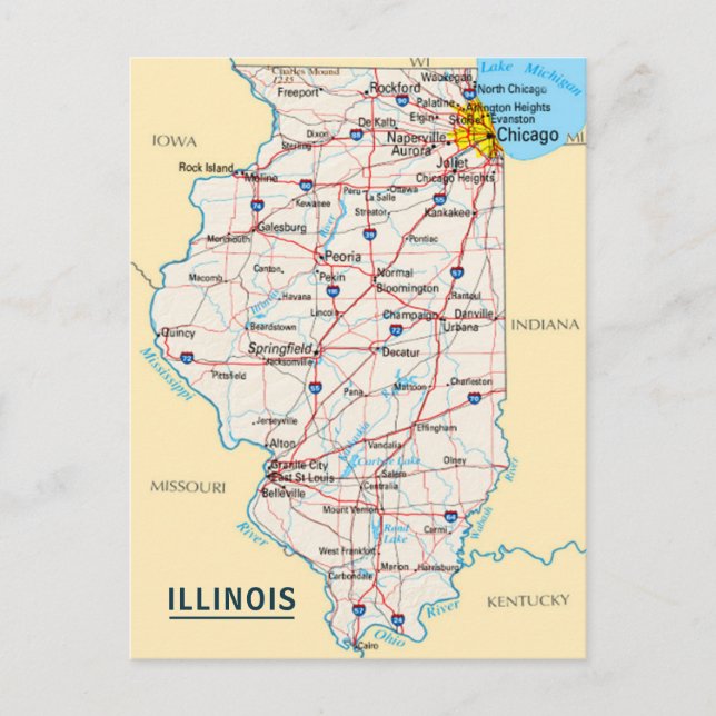Map Illinois Travel Destination for Home or Office Postcard (Front)