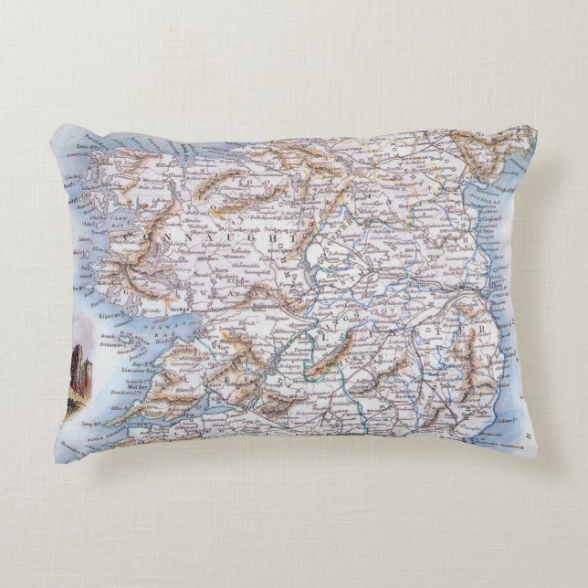 Map: Ireland, 1851 Decorative Pillow (Front)