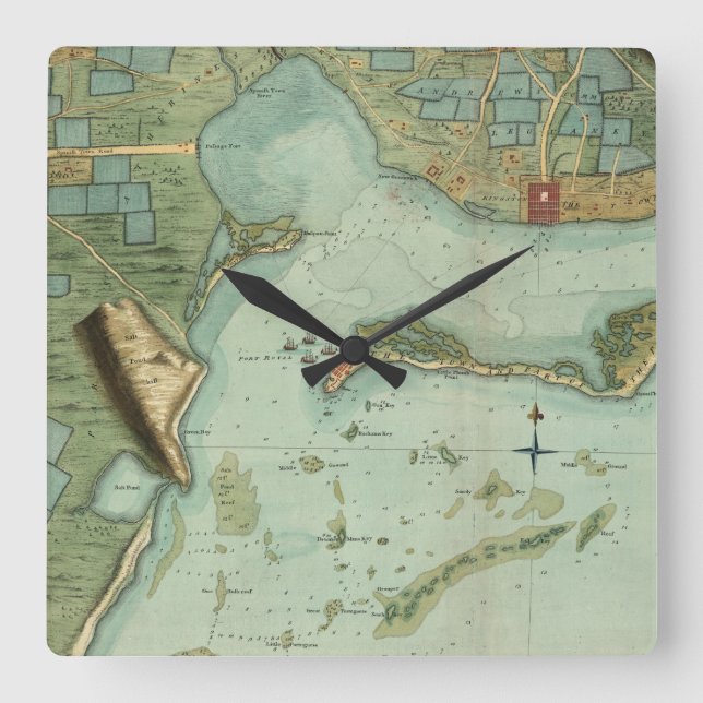 MAP: JAMAICA, 1756 SQUARE WALL CLOCK (Front)