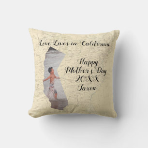 Map Love Lives In California State Shaped Photo Throw Pillow