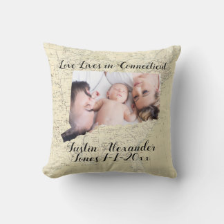 Map Love Lives In Connecticut State Shaped Photo Throw Pillow